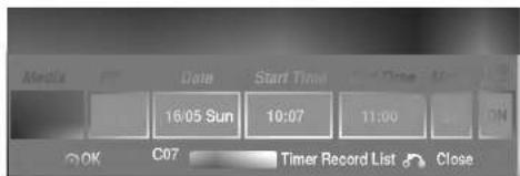 Media 16:05 Sun 10:07 11:00 ON OK C07 Timer Record List Close
