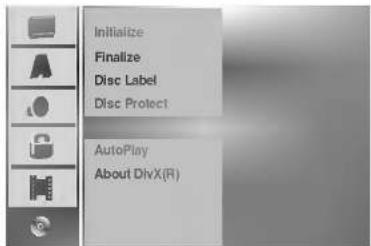 Initialize Finalize Disc Label Disc Protect AutoPlay About DivX(R)