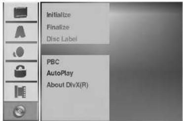 Initialize Finalize Disc Label PBC AutoPlay About DivX(R)