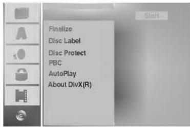Finalize Disc Label Disc Protect PBC AutoPlay About DivX(R)