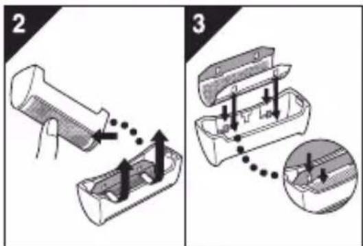 Diagram illustrating two steps of a tool or component processing, labeled 2 and 3, with arrows indicating movement.