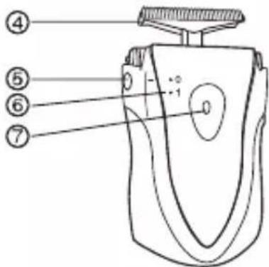 Diagram of a hairdryer with numbered parts labeled 0 to 7
