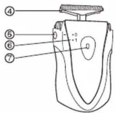 Diagram of a hairdryer with numbered parts labeled 4 through 7