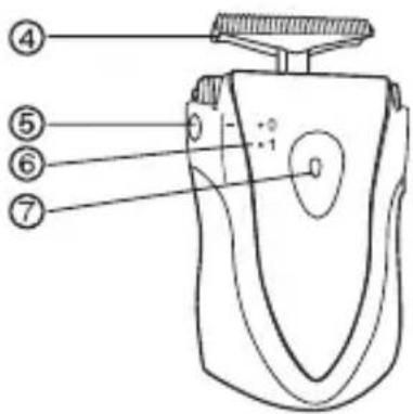 Diagram of a hairdryer with numbered parts labeled 4 through 7