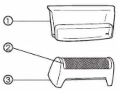 Diagram of a device with three labeled parts: top view, middle view, and bottom view.