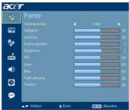 acer Farbe Anteigenodius Video Hölkäfer 60 Kontpaut 91 Faktungssatzur 1 Degemtive 3 Rot 100 Gün 80 Blau 100 Faktungszug 50 Faktisch 50 Wähler Enter MENI Bleunden