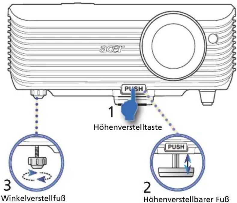ACER 1 Höhenverstelltaste 3 Winkelverstellfuß 2 Höhenverstellbarer Fuß PUSH