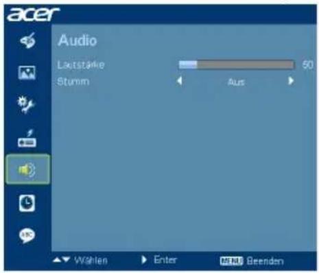 acer Audio Lautstärke Stumm 50 Aus Wählen Enter MENU Beenden