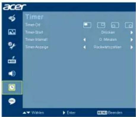 acer Timer Timer-Off Timer-Start Timer-Interval Timer-Anzeige Drücken O. Minuten Rockwatchungen Wahlen Enter MENI Beenden