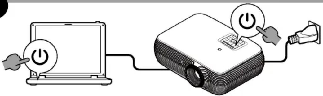 Diagram showing a power switch connected to a projector, with labeled components and directional arrows.