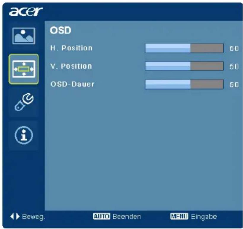 ACER P244W - Anpassen der OSD-Position - 1