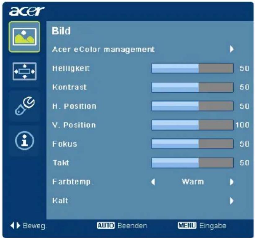 ACER P244W - Anpassung der Bildqualität - 1