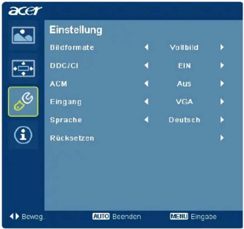 ACER P244W - Änderung der Einstellung - 1