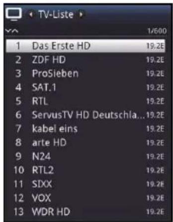 TV-Liste 1/600 1 Das Erste HD 19.2E 2 ZDF HD 19.2E 3 ProSieben 19.2E 4 SAT.1 19.2E 5 RTL 19.2E 6 ServusTV HD Deutschla...19.2E 7 kabel eins 19.2E 8 arte HD 19.2E 9 N24 19.2E 10 RTL2 19.2E 11 SIXX 19.2E 12 VOX 19.2E 13 WDR HD 19.2E