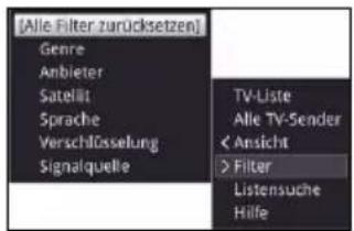 [Alle Filter zurücksetzen] Genre Anbieter Satellit Sprache Verschlüsselung Signalquelle TV-Liste Alle TV-Sender < Ansicht > Filter Listensuche Hille