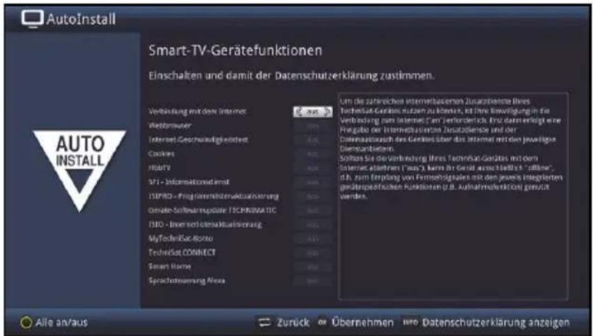 AutoInstall Smart-TV-Gerätefunktionen Einschalken und damit der Datenschutzerklärung zustimmen. Verbindung mit dem Internet Webtnehmer Internet-Geschäftsfaktien Cookies HAPPY SPT - Informationsmit ISPRO - Programmaktionsverkaufierung Geräte-SoftwareConnect: TECHNOATIC ISD - Immerechnikauführung MyTechBar-Homo Technikat CONNECT Smart Home Sprachsteuernung Akiva Um die zahlreichen interbankenen Zusatzliende Ihres Technikat-Genics nutzen zu können, Hilbene Einwertigung in die Verbindung zum Internet an Interbereich. Einzdatenrückte eine Frage der Internbezogene Zusatzleiende und der Datensatzerlöse des Geniost über das Internet mit den jeweilige Diemeantiegen. Softes Sie die Verbindung Ihres Technikat-Gerätes mit dem Internet anderen („aus“), kann ihr Gerät ausschließlich „offnen“, d.f. zum Erfolgs von Firmshigkeiten mit den jeweils integrierten geschäftenfristlichen Funktionen (Z.B. Aufnahminderkirk) genutzt werden. Alle an/aus Zurück Übernehmen no Datenschutzerklärung anzeigen