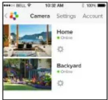 BELL 10:32 AM Camera Settings Account Home • Online Backyard • Online