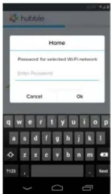 hubble Home Password for selected Wi-Fi network Enter Password Cancel Ok