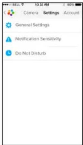 Camera Settings Account General Settings Notification Sensitivity Do Not Disturb