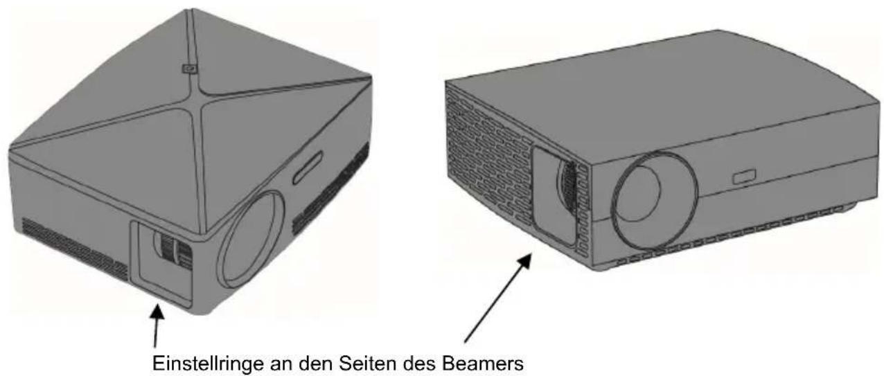 Einstellringe an den Seiten des Beamers