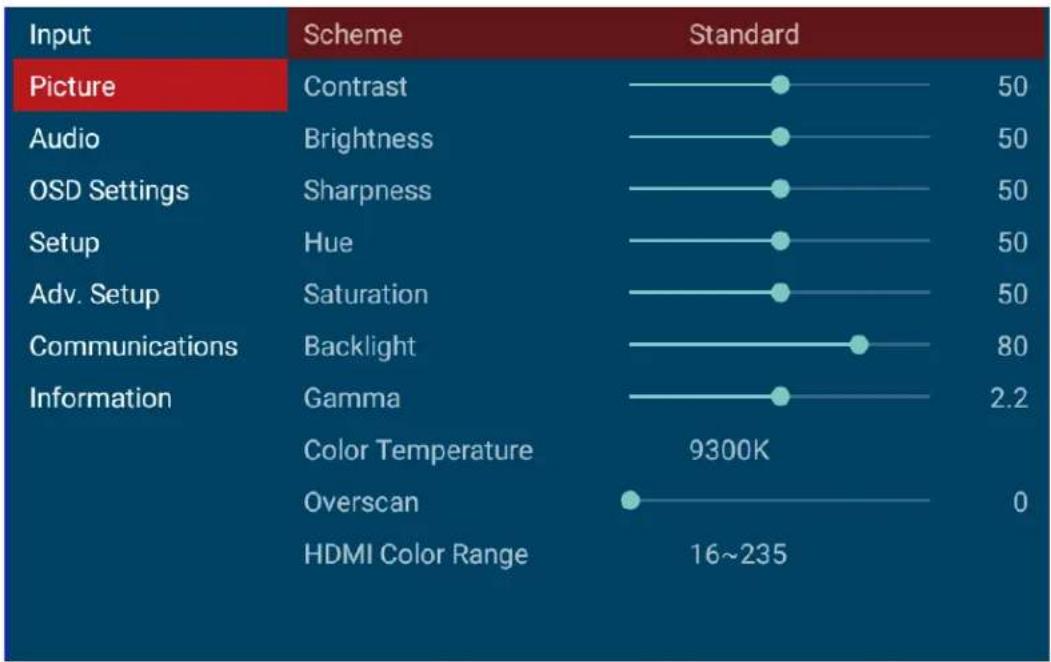 Planar PS6574KT - Picture Menu - 1