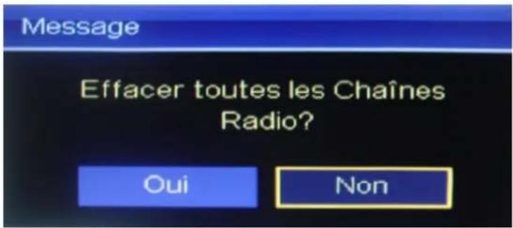 Message Effacer toutes les Chaînes Radio? Oui Non