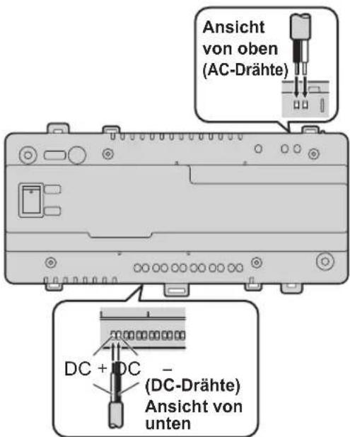 Ansicht von oben (AC-Drähte) DC + DC - (DC-Drähte) Ansicht von unten
