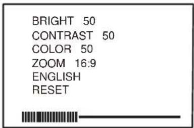 BRIGHT 50 CONTRAST 50 COLOR 50 ZOOM 16:9 ENGLISH RESET