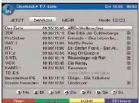 Überblick • TV-Liste De 18.03 09:50 SFI JETZT DANACH MEHR Heute 18.03 Das Erste 09.05/10:00 ARD-Wettenerhaus ZDF 10.30/11:15 Das Erbe der Gärdenburgs ProSieben 09.51/10:24 Freunde - Das Leben be... SAT.1 10.00/11:00 Wolfe Revier RTL 10.00/11:00 Dr. Stefan Frank - Der At... RTL2 09.55/10:50 King Of Queens S RTL 10.00/10:15 Riesstberger mit Raft VOX 10.15/10:45 Die Narny KABEL1 10.23/10:53 Rosevere TELE S Bayesches FS 10.15/11:15 Flage - Die Talkshow horsen formachen 10.20/10:50 Linselzeit 1 Mo 2 Di 3 Mi 4 Do 5 Fr Sa 7 So Tener MEND SFI Menti