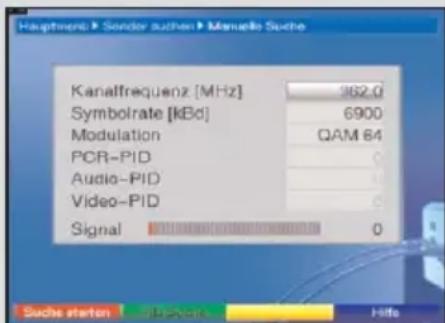 Kanalfrequenz [MHz] 362.0 Symbolrate [kBd] 6900 Modulation QAM 84 PCR-PID 0 Audio-PID 0 Video-PID 0 Signal 0 Suche starten - B-Score - Hilo