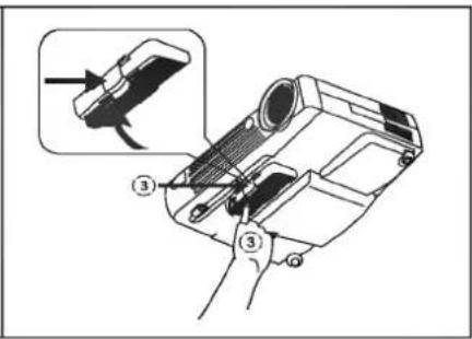 Technical diagram of a mechanical device with numbered parts and an inset showing a component detail