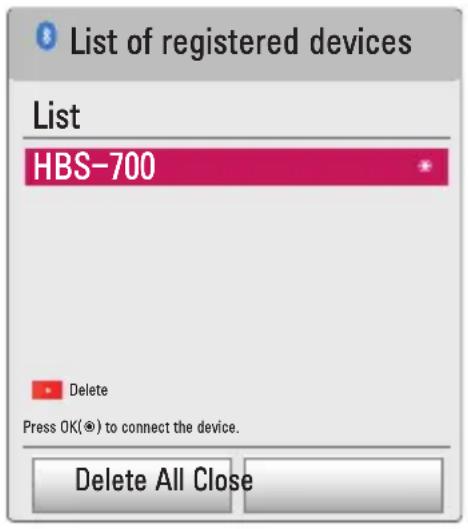 LG CineBeam PH30JG - Connecting, Disconnecting, or Deleting Bluetooth Devices in the List of Registered Devices - 1