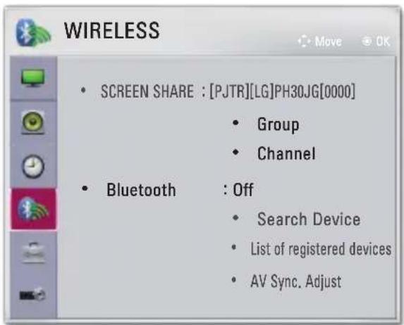 LG CineBeam PH30JG - WIRELESS Settings - 1