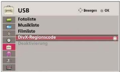 USB Fotoliste Musikliste Filmliste DivX-Regionscode Deaktivierung
