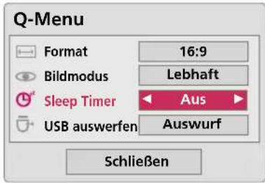 Q-Menu Format 16:9 Bildmodus Lebhaft Sleep Timer Aus USB auswerfen Auswurf Schließen