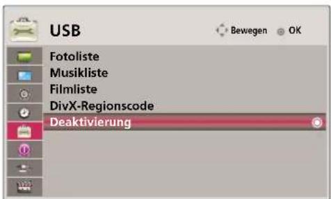 USB Fotoliste Musikliste Filmliste DivX-Regionscode Deaktivierung