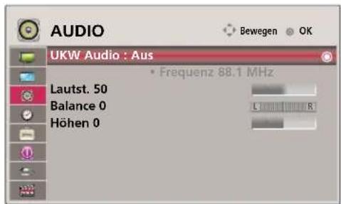 AUDIO UKW Audio : Aus • Frequenz 88.1 MHz Lautst. 50 Balance 0 Höhen 0