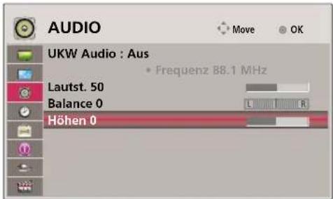 AUDIO UKW Audio : Aus • Frequenz 88.1 MHz Lautst. 50 Balance 0 Höhen 0
