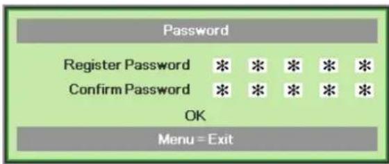 Password Register Password * * * * * Confirm Password * * * * * OK Menu = Exit