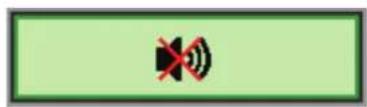 Green rectangular sign with a red 'X' symbol and sound wave icon, indicating audio or sound warning.