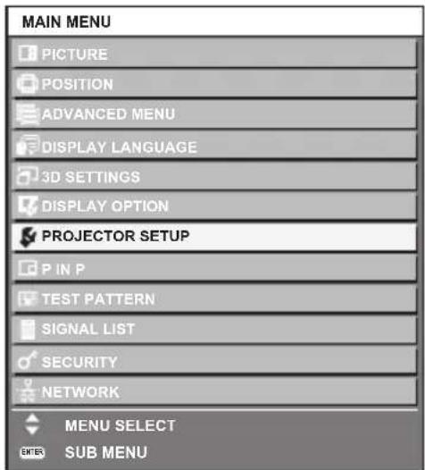 MAIN MENU PICTURE POSITION ADVANCED MENU DISPLAY LANGUAGE 3D SETTINGS DISPLAY OPTION PROJECTOR SETUP P IN P TEST PATTERN SIGNAL LIST SECURITY NETWORK MENU SELECT SUB MENU