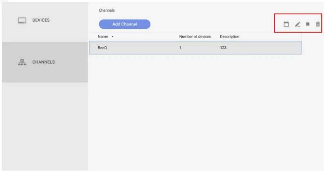 DEVICES Add Channel CHANNELS Name ▼ Number of devices Description BenQ 1 123