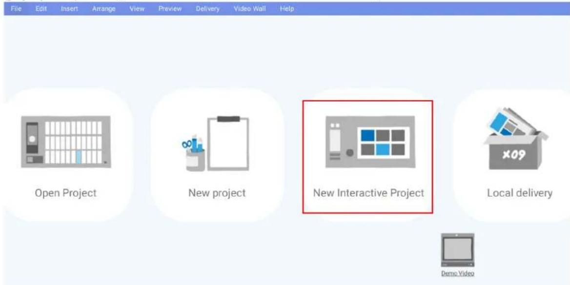 File Edit Insert Arrange View Preview Delivery Video Wall Help Open Project New project New Interactive Project Local delivery Demo Video