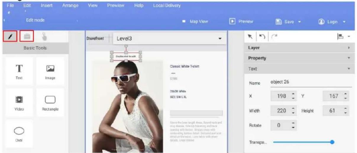 File Edit Insert Arrange View Preview Help Local Delivery Edit mode Map View Preview Save Login Basic Tools Storefront Level3 Double left to add Classic White T-shirt - NONE COLOR: White SIZE: SN L XL Above the size length dress, rounded nick and ing stripes. Tailored following and back opening with buttons. Static dots with outstanding button detail. Bottom and top detail or threaded. Live false with their detail. Used pixels Layer Property Text Name object 26 X 198 Y 167 Width 220 Height 61 Rotate 0 Transpa...