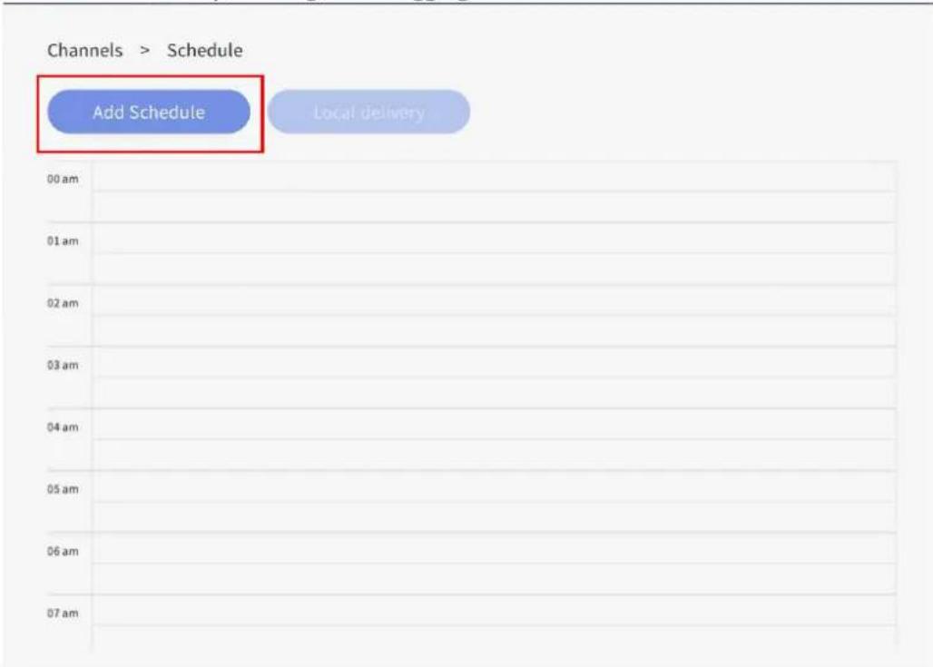 Channels > Schedule Add Schedule Local delivery 00 am 01 am 02 am 03 am 04 am 05 am 06 am 07 am