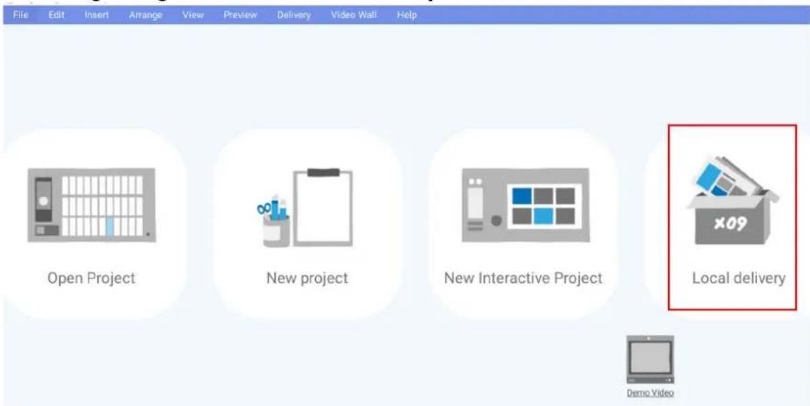 File Edit Insert Arrange View Preview Delivery Video Wall Help Open Project New project New Interactive Project Local delivery Demo Video