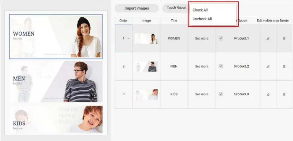 Import images Touch Report Check All Uncheck All Order Image Title 1 Report Edit visible area Delete WOMEN Sox made MEN Sox made KIDS Sox made WOMEN See more ✓ Product_1 2 MEN See more ✓ Product_2 3 KIDS See more ✓ Product_3 2