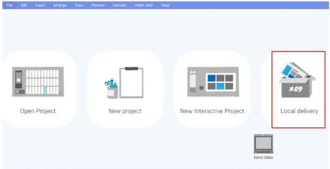 File Edit Insert Arrange View Preview Delivery Video Wall Help Open Project New project New Interactive Project Local delivery Demo Video