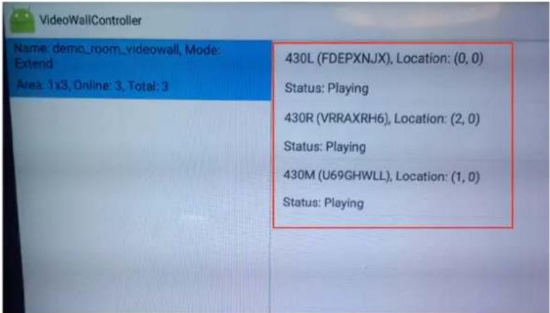 VideoWallController Name: demo_room_videowall, Mode: Extend Area: 1x3, Online: 3, Total: 3 430L (FDEPXNJX), Location: (0, 0) Status: Playing 430R (VRRAXRH6), Location: (2, 0) Status: Playing 430M (U69GHWLL), Location: (1, 0) Status: Playing