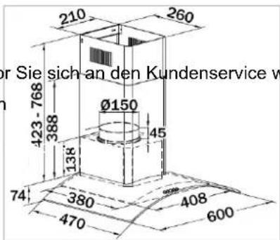 210 260 423-768 Ø150 388 45 138 74 380 408 470 600